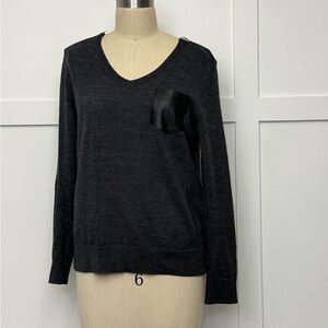 The Kooples Black V-Neck Sweater with Leather Pocket